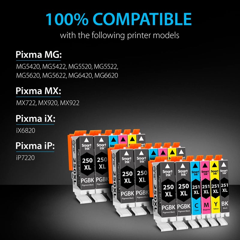 Smart Ink Compatible Ink Cartridge Replacement for Canon PGI 250 PGI-250 XL CLI 251 CLI-251 (6PGBK &3BK/C/M/Y 18 Pack Combo) for Pixma MG5420 MG5422 MG5520 MG5522 MG5620 MG6620 iP7220 iX6820 MX722 - Image 4